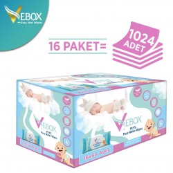 Pure Water Wipes Yenidoğan Islak Bebek Bakım Havlusu 64'lü x16 (1024 Yaprak)