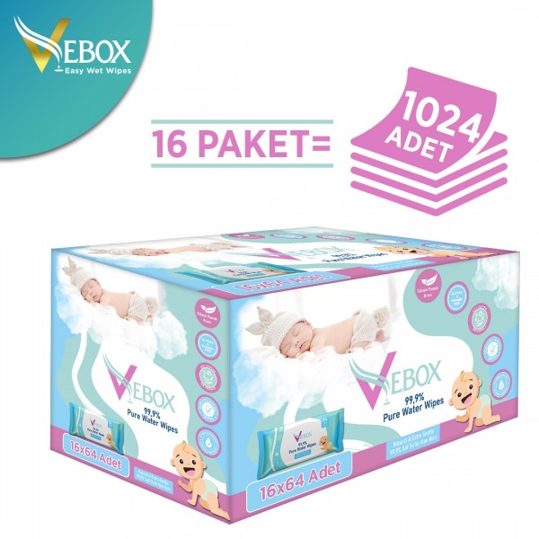 Pure Water Wipes Yenidoğan Islak Bebek Bakım Havlusu 64'lü x16 (1024 Yaprak) Pure Water Wipes Yenidoğan Islak Bebek Bakım Havlusu 64'lü x16 (1024 Yaprak)