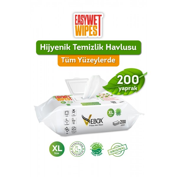 Vebox Easy Wet Wipes Yüzey Temizleme Havlusu 200 Yaprak Vebox Easy Wet Wipes Yüzey Temizleme Havlusu 200 Yaprak